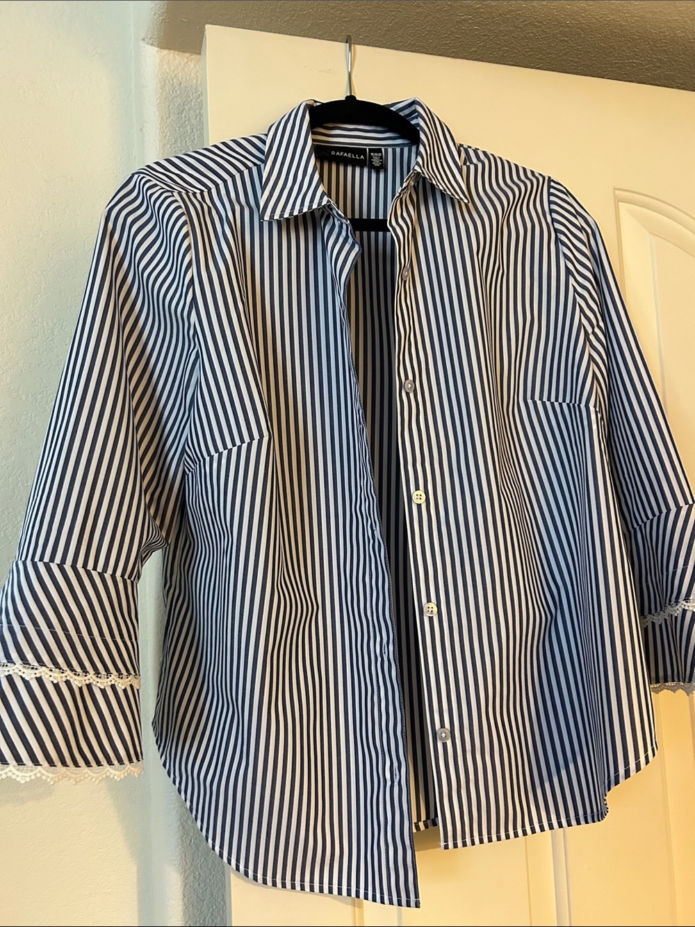 Rafaella Navy and White Vertical Stripe Button-Down Shirt